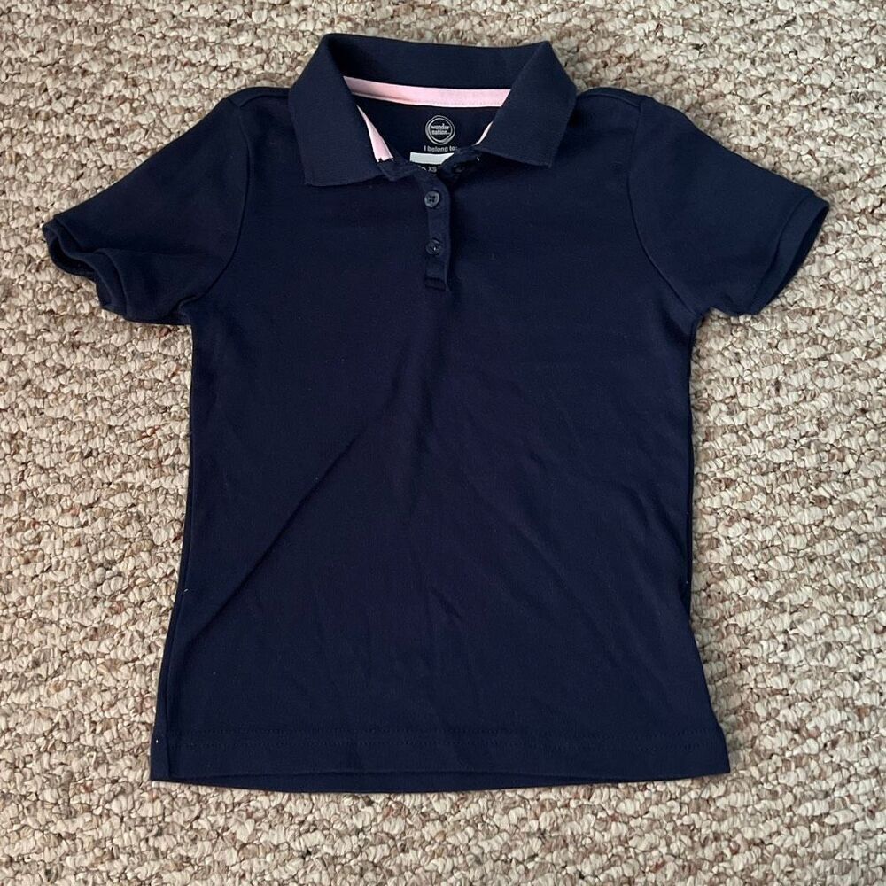 Wonder nation size XS 4-5 blue girls uniform shirt navy blue